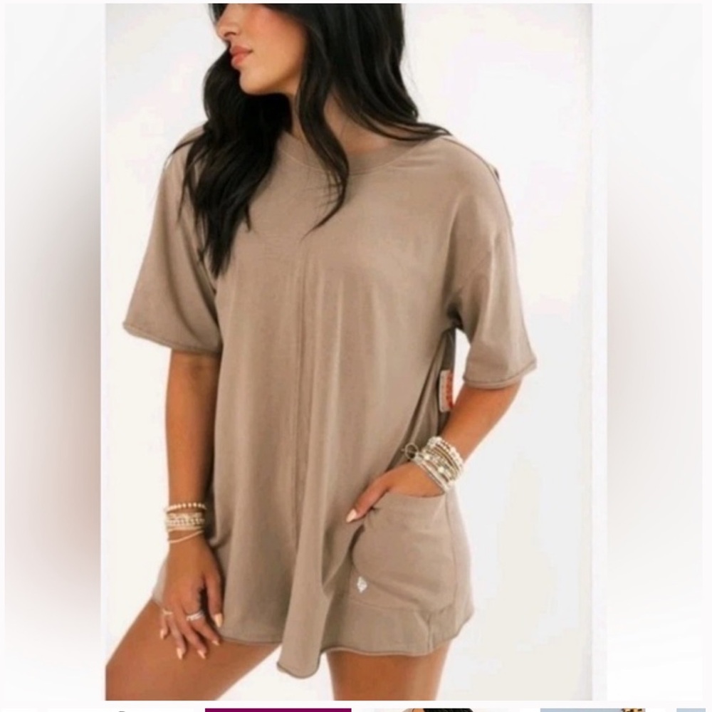 Free People Hot shot tee romper in tan oversized size L NWT